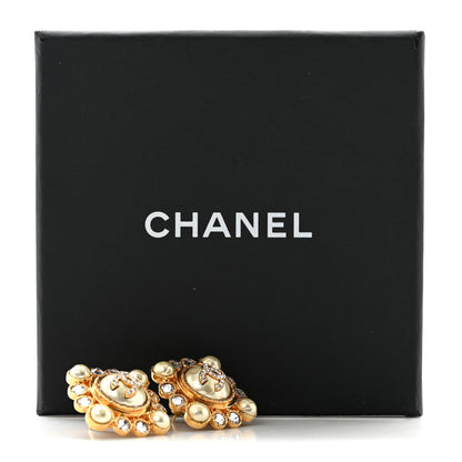 Chanel Pearl Crystal CC Round Earrings Gold 5 of 5