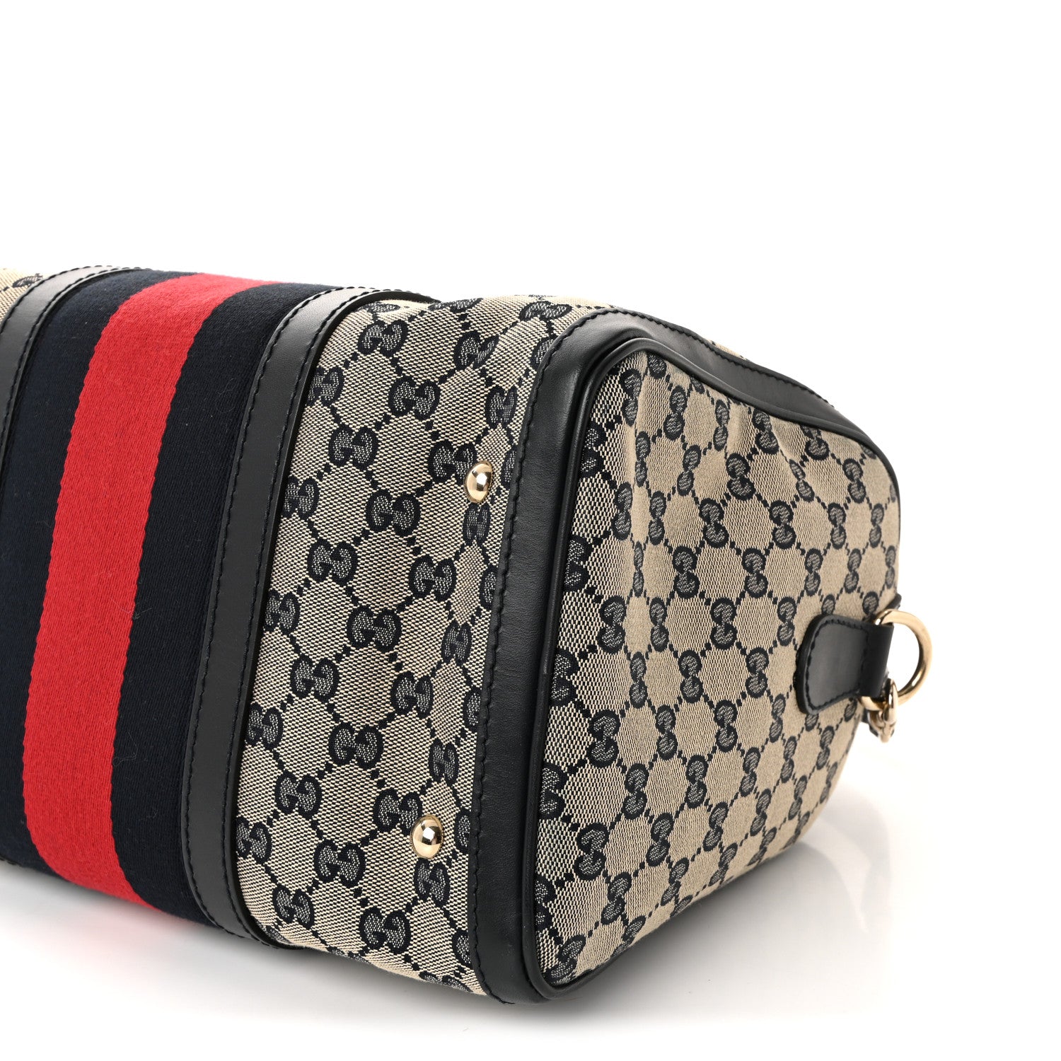 Gucci Monogram Selleria Calfskin Vintage Web Medium Boston Beige Blue 10 of 10