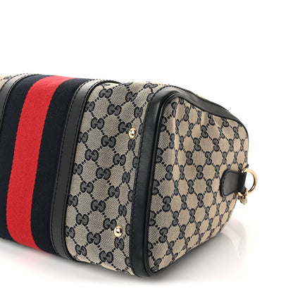 Gucci Monogram Selleria Calfskin Vintage Web Medium Boston Beige Blue 10 of 10
