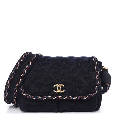 Chanel Wool Velvet Quilted Parisian Stroll Messenger Navy 1 of 9