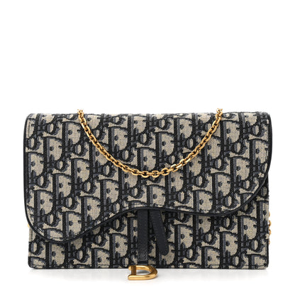 Christian Dior Oblique Saddle Chain Pouch Blue 1 of 13