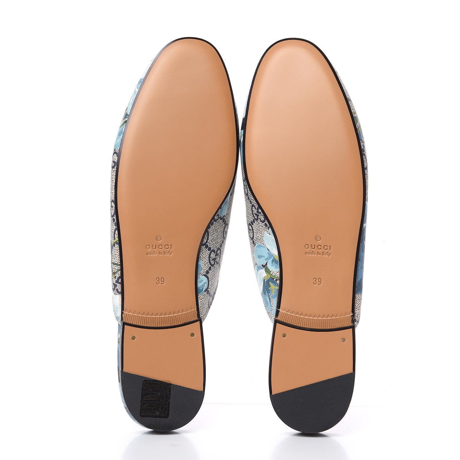 Gucci GG Supreme Monogram Blooms Womens Princetown Slippers 39 Beige Blue Navy Hibiscus Red 5 of 9
