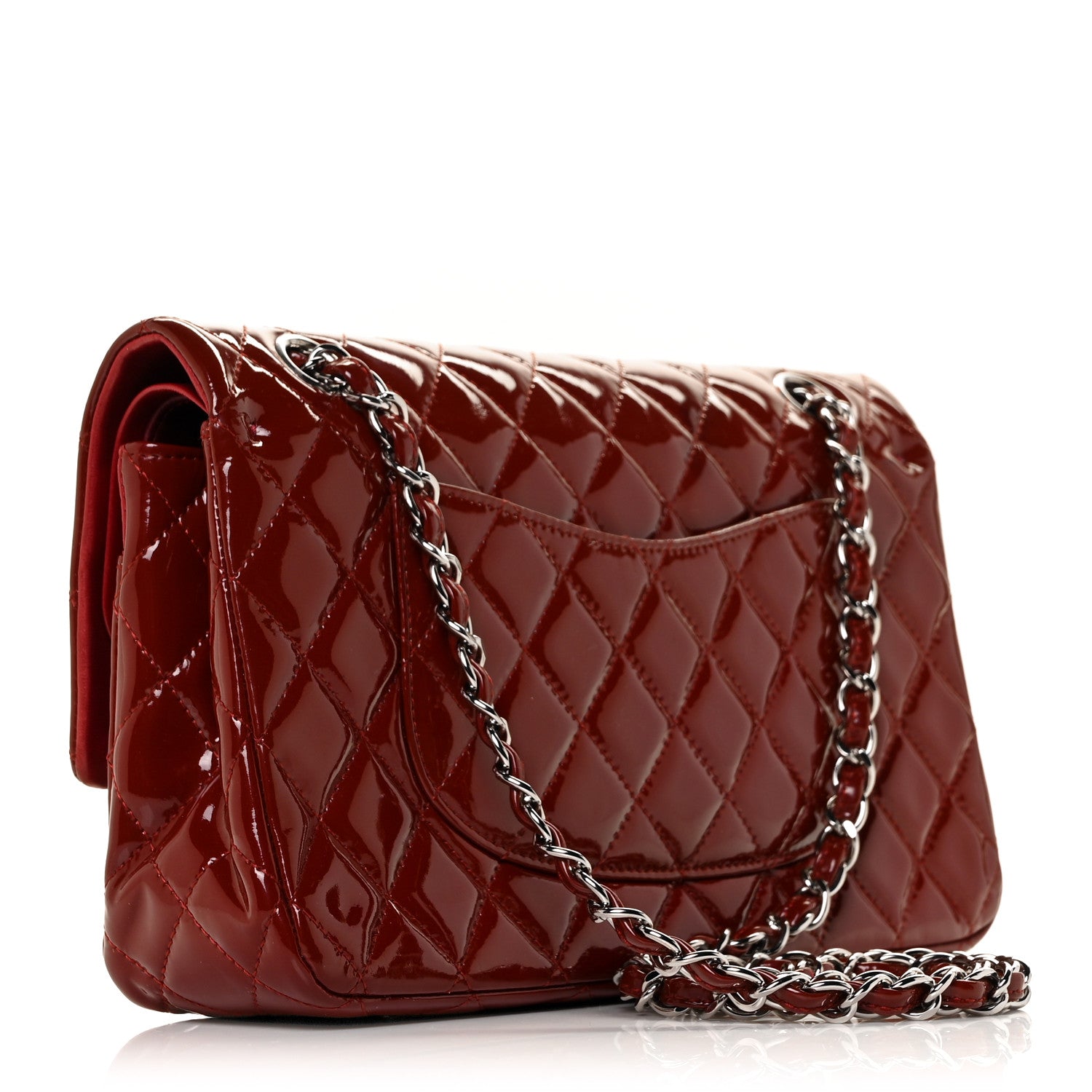 Chanel Patent Calfskin Quilted Medium Double Flap Dark Red 3 of 14