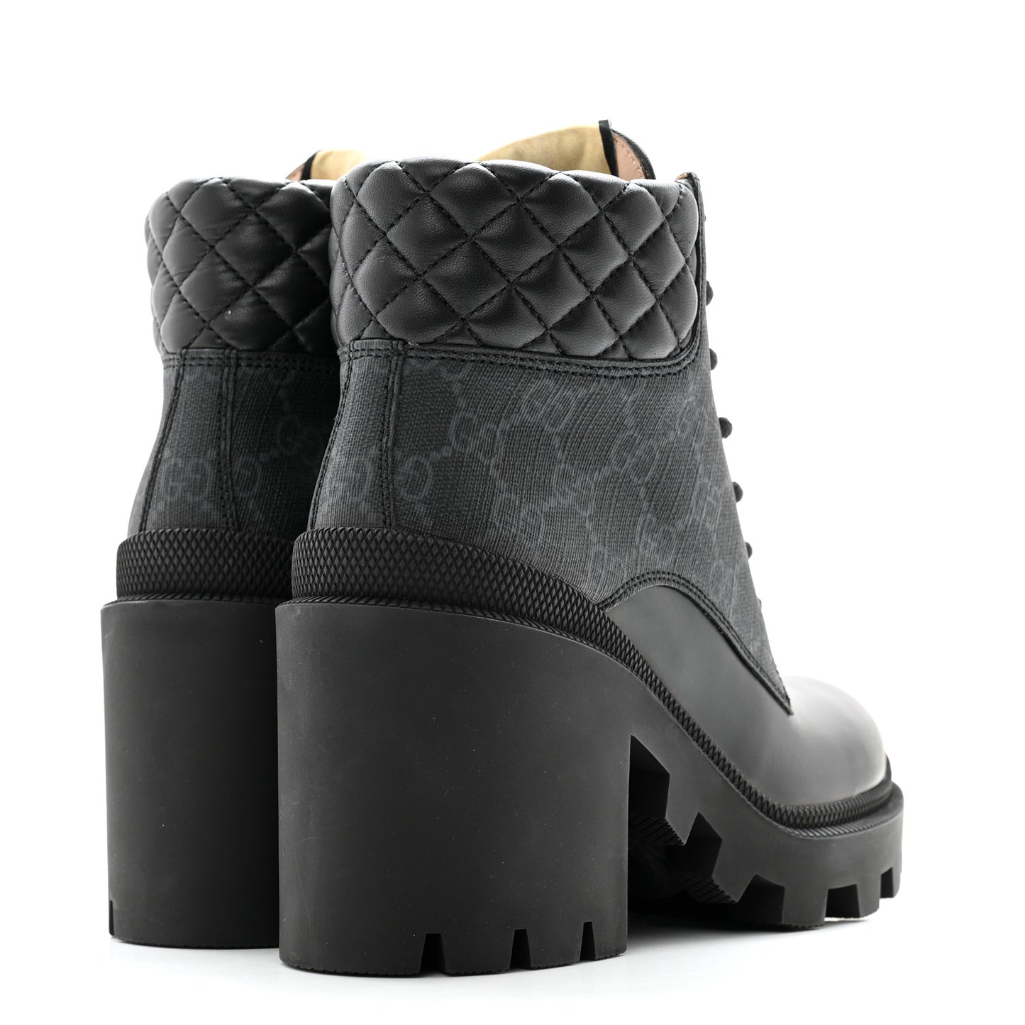 Apollo Calfskin GG Supreme Nappa Samoa Quilted Lace Up Ankle Boots 35 Black