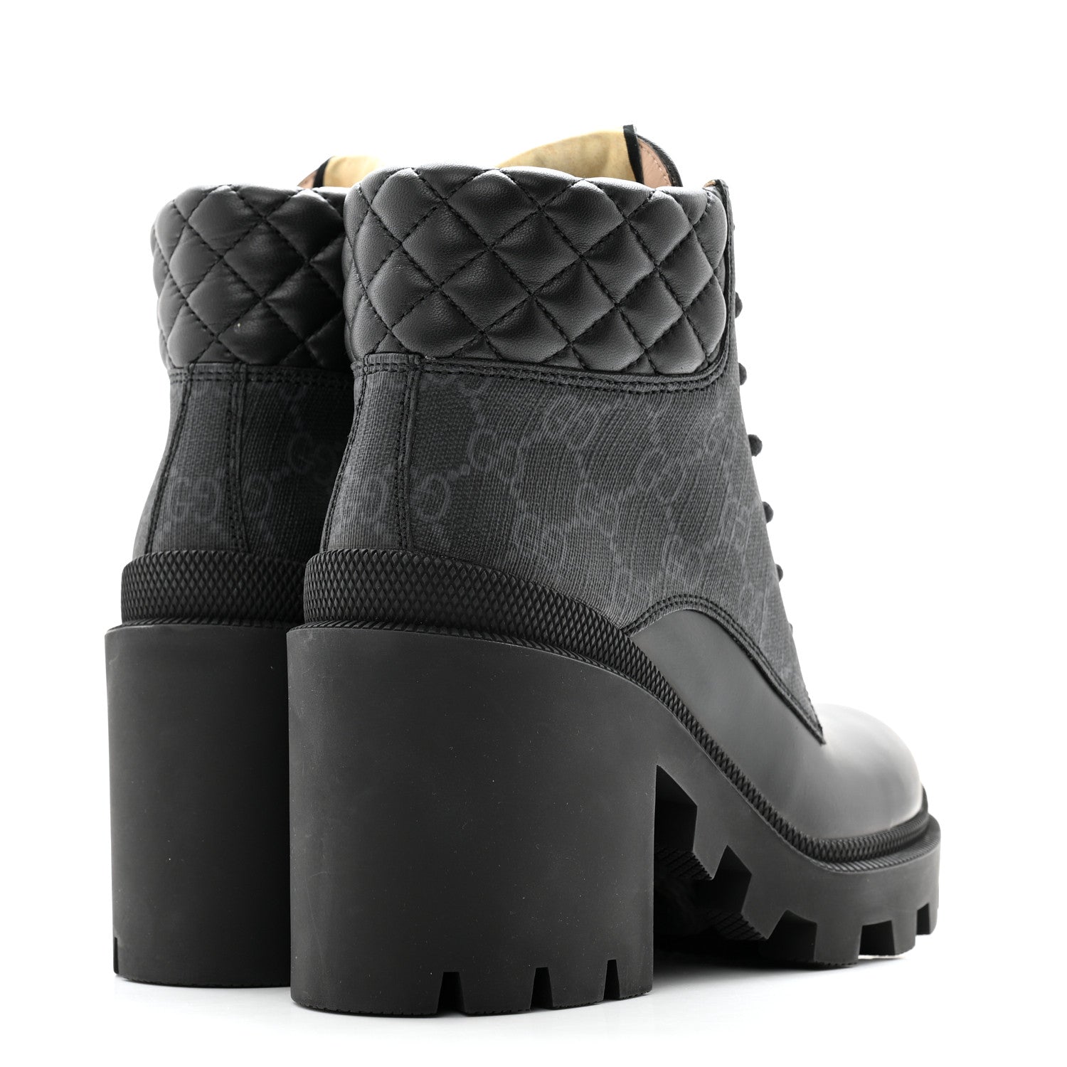Gucci Apollo Calfskin GG Supreme Nappa Samoa Quilted Lace Up Ankle Boots 35 Black 4 of 11