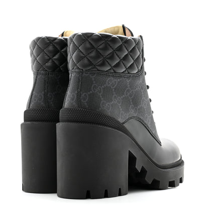 Gucci Apollo Calfskin GG Supreme Nappa Samoa Quilted Lace Up Ankle Boots 35 Black 4 of 11