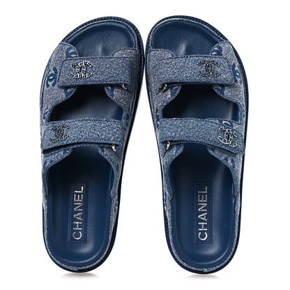 Chanel Denim CC Velcro Dad Chain CC Slide Sandals 39 Blue 2 of 11