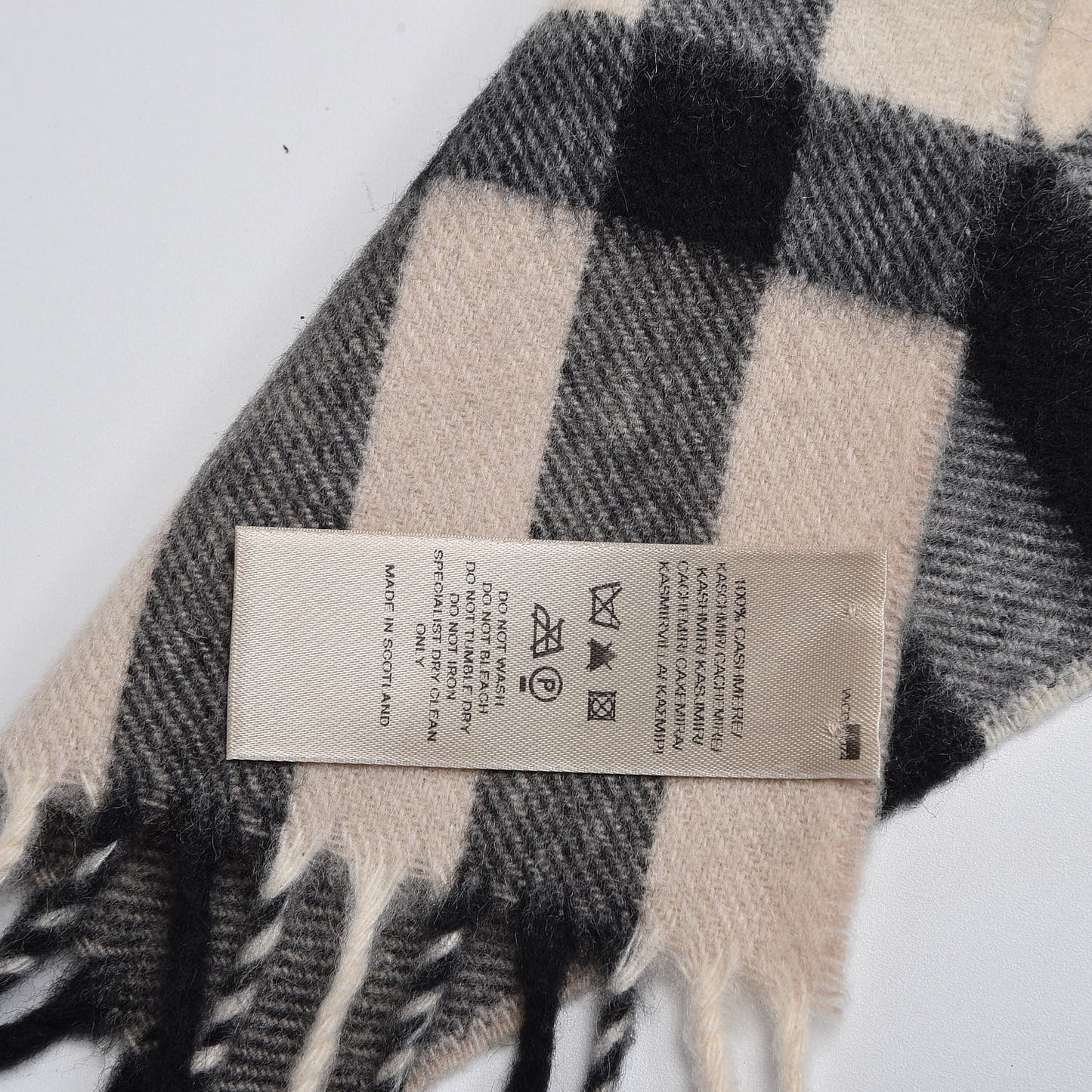 Cashmere House Check Fringe Skinny Scarf Beige