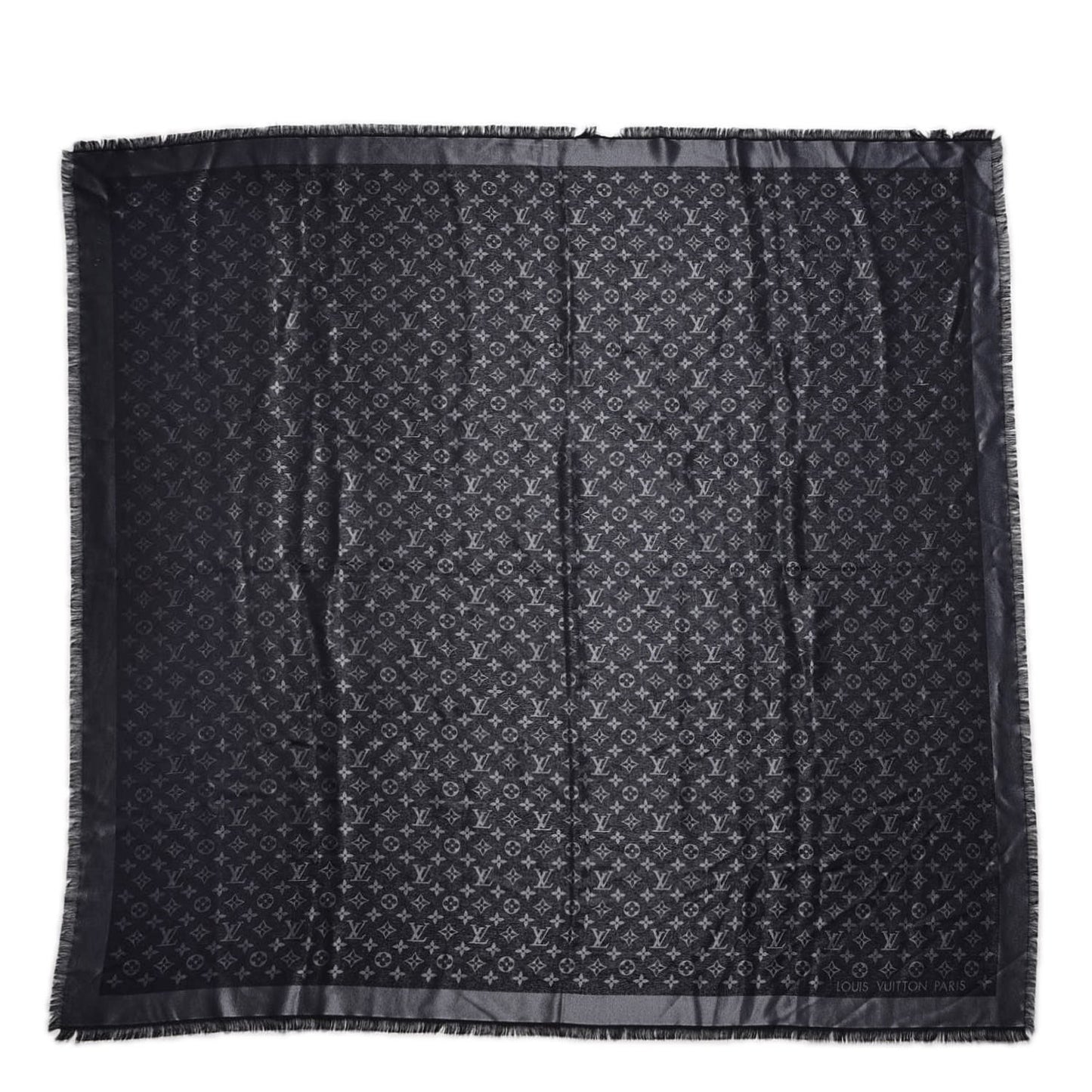 Silk Lurex Wool Monogram Shine Shawl Black
