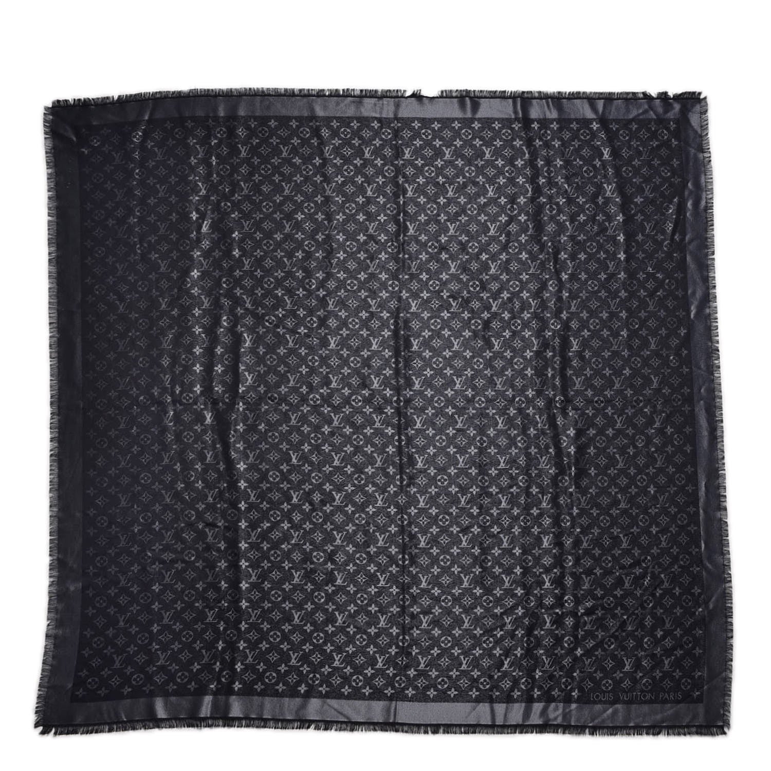 Louis Vuitton Silk Lurex Wool Monogram Shine Shawl Black 1 of 7