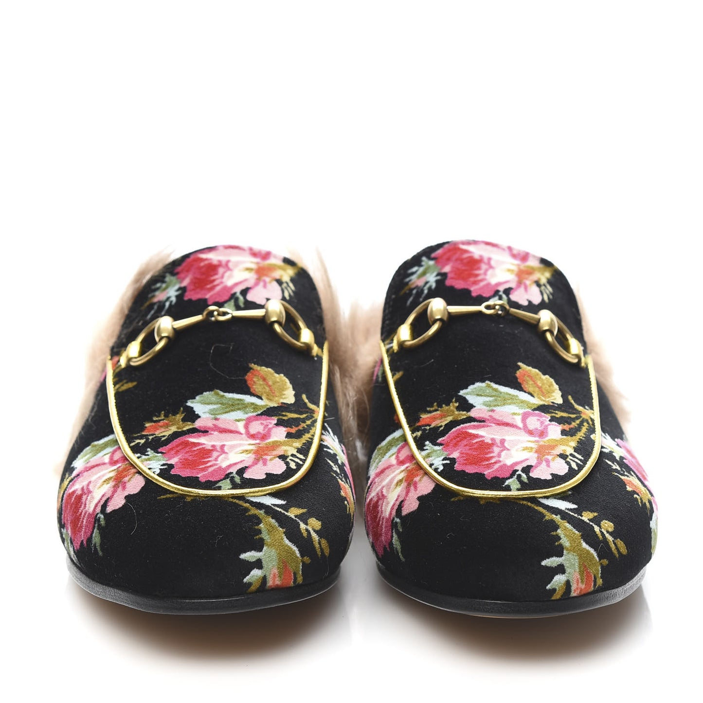 Velvet Fur Floral Womens Princetown Slippers 38 Black