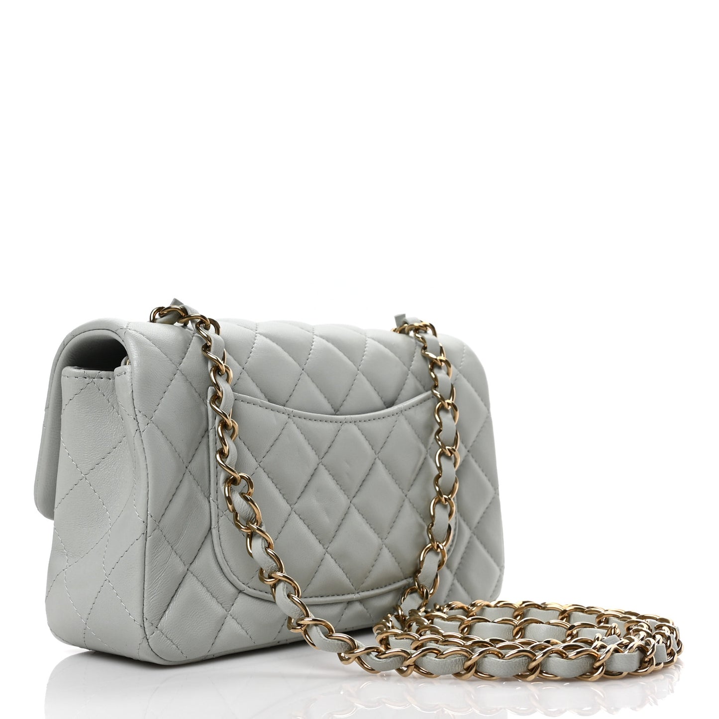 Lambskin Quilted Mini Rectangular Flap Grey