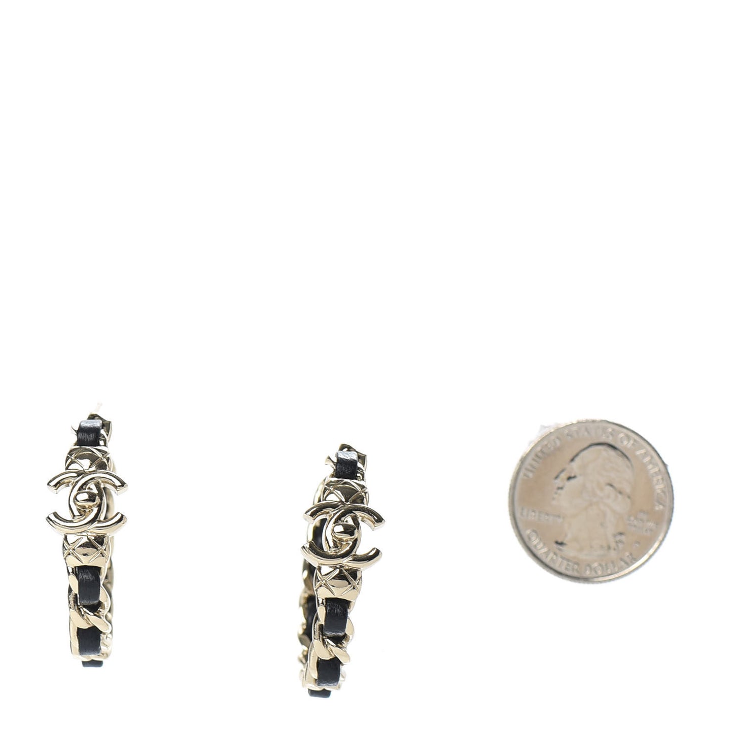 Lambskin CC Turnlock Chain Hoop Earrings Gold Black