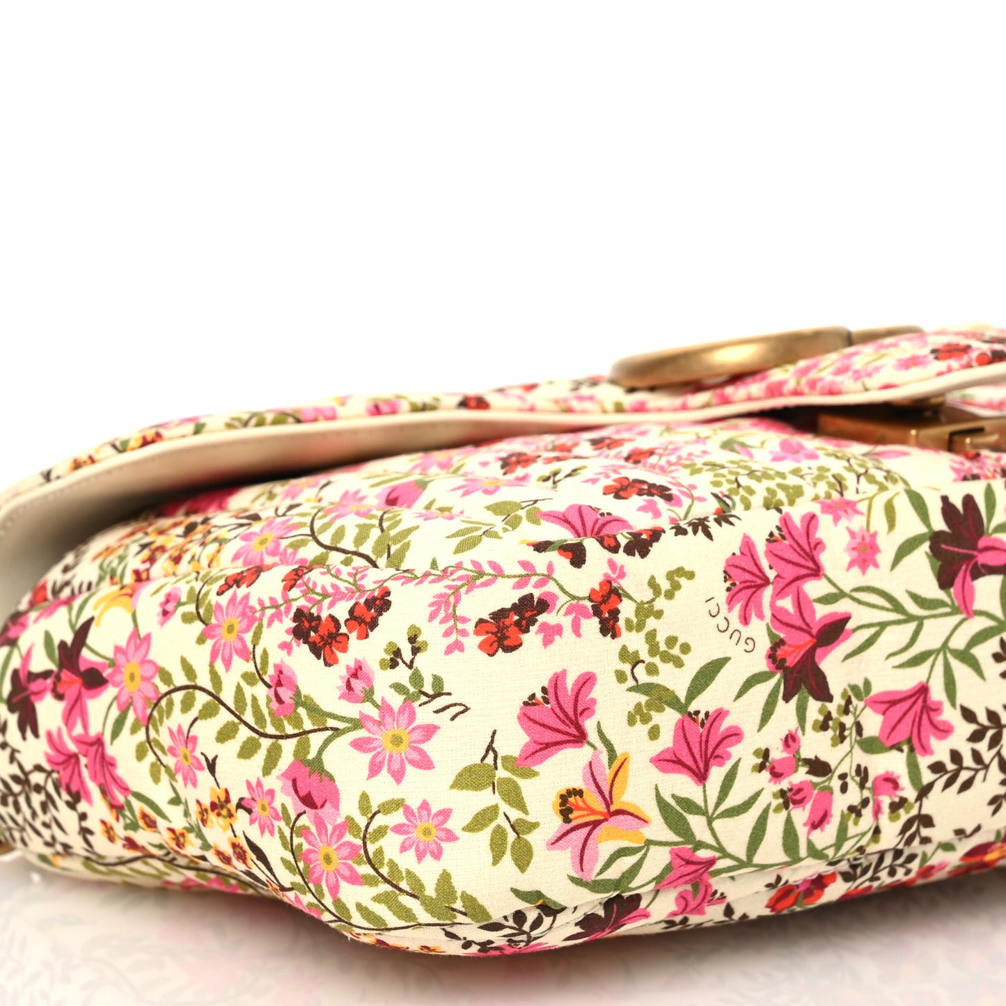 Cotton Calfskin Matelasse Floral Print Small GG Marmont Shoulder Bag Ivory Pink