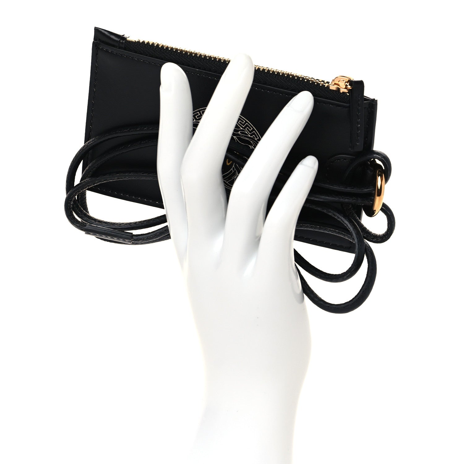 Versace Calfskin Logo Medusa Lanyard Wallet Black 2 of 6