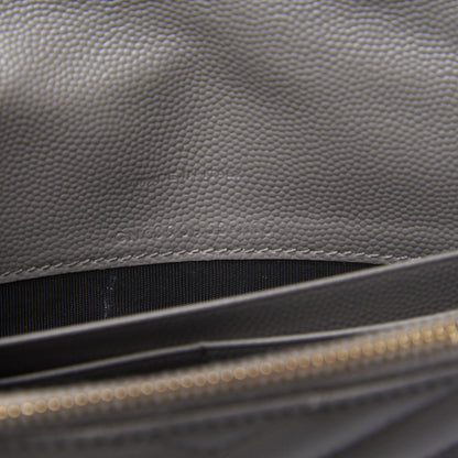 Saint Laurent Grain De Poudre Matelasse Chevron Monogram Envelope Chain Wallet Oyster Grey 9 of 10