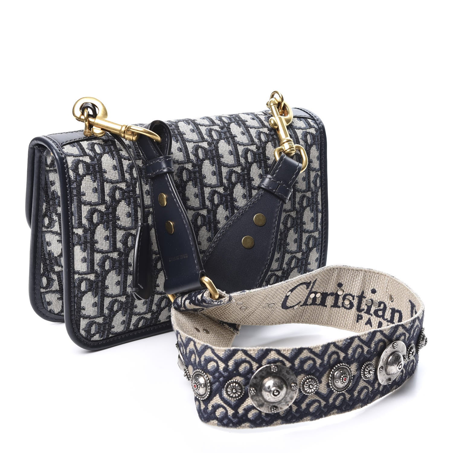Christian Dior Oblique Small DiorAddict Flap Bag Navy Blue 2 of 9