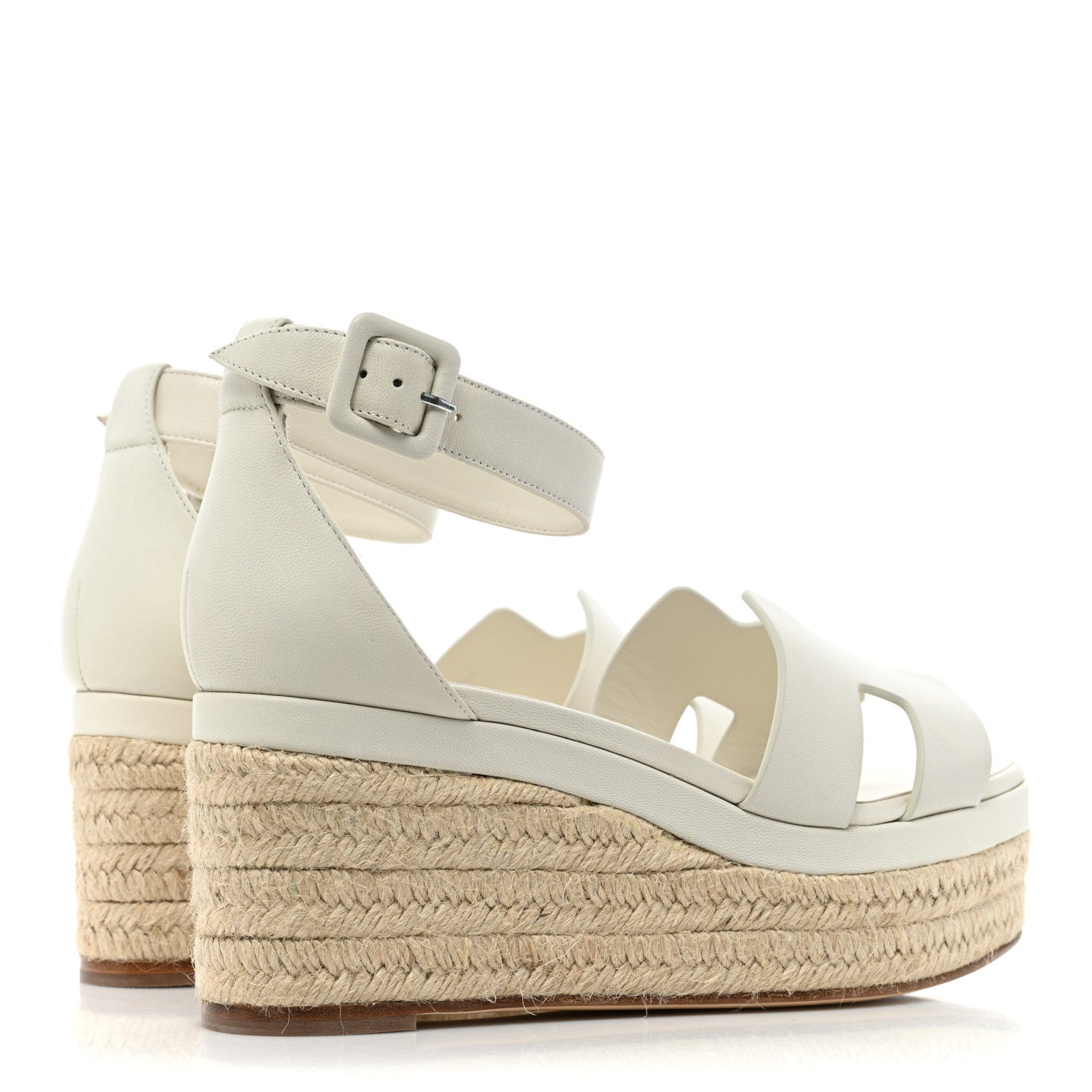Hermes Goatskin Elda Espadrille Wedge Sandals 39 White 4 of 9