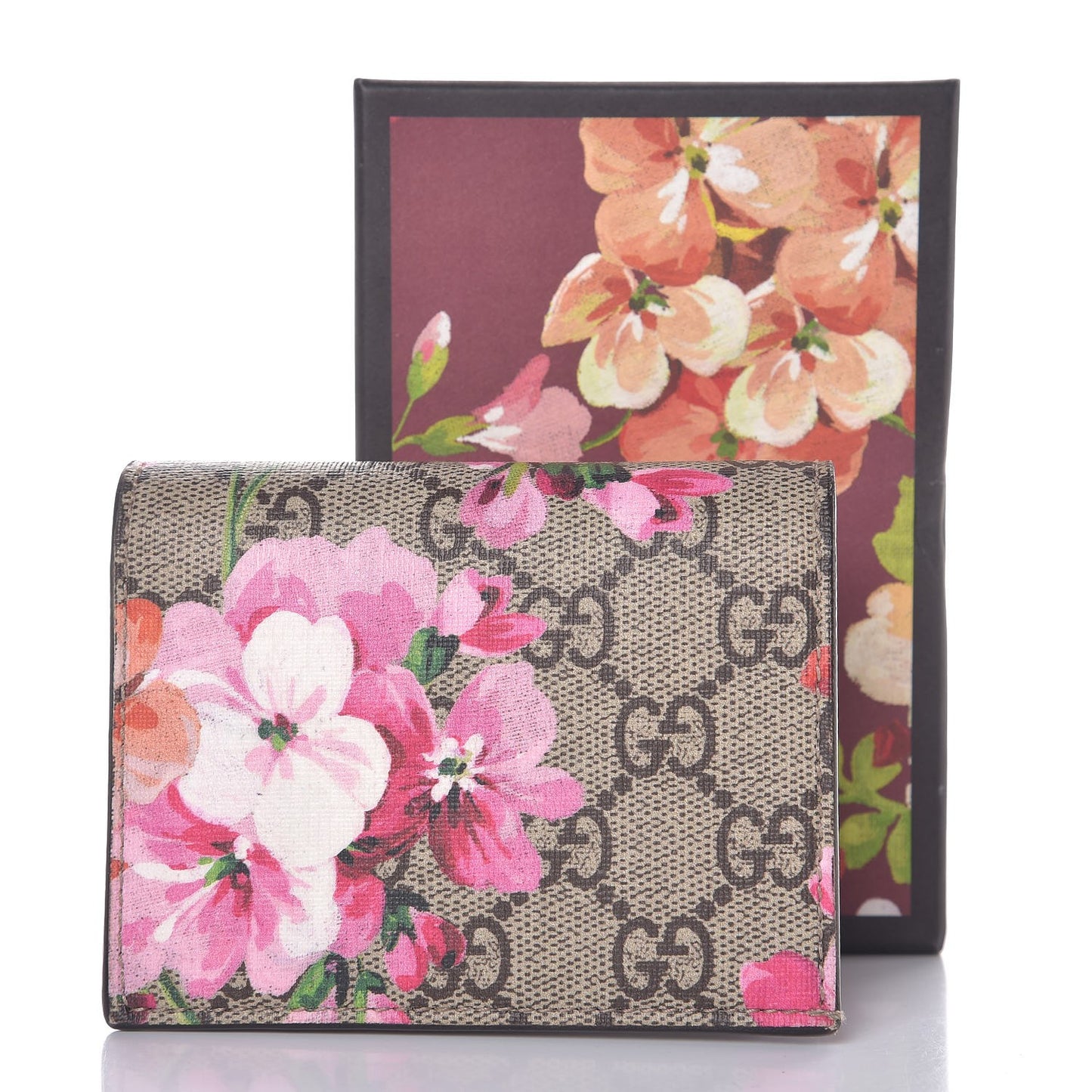 GG Supreme Monogram Blooms Card Case Beige Multicolor Dry Rose