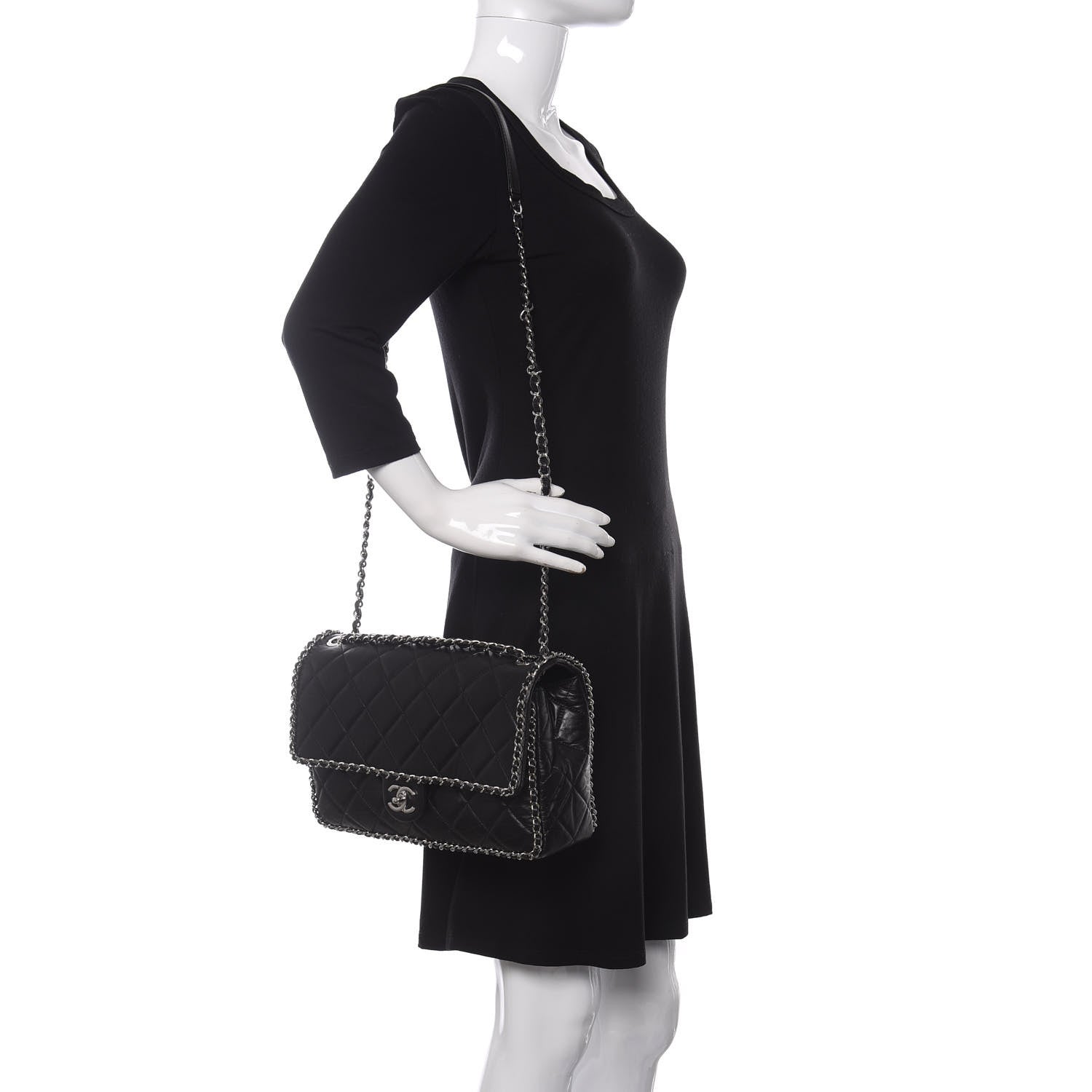 Chanel Crumpled Calfskin Quilted Large Chain All Over Flap Bag Black 2 of 12