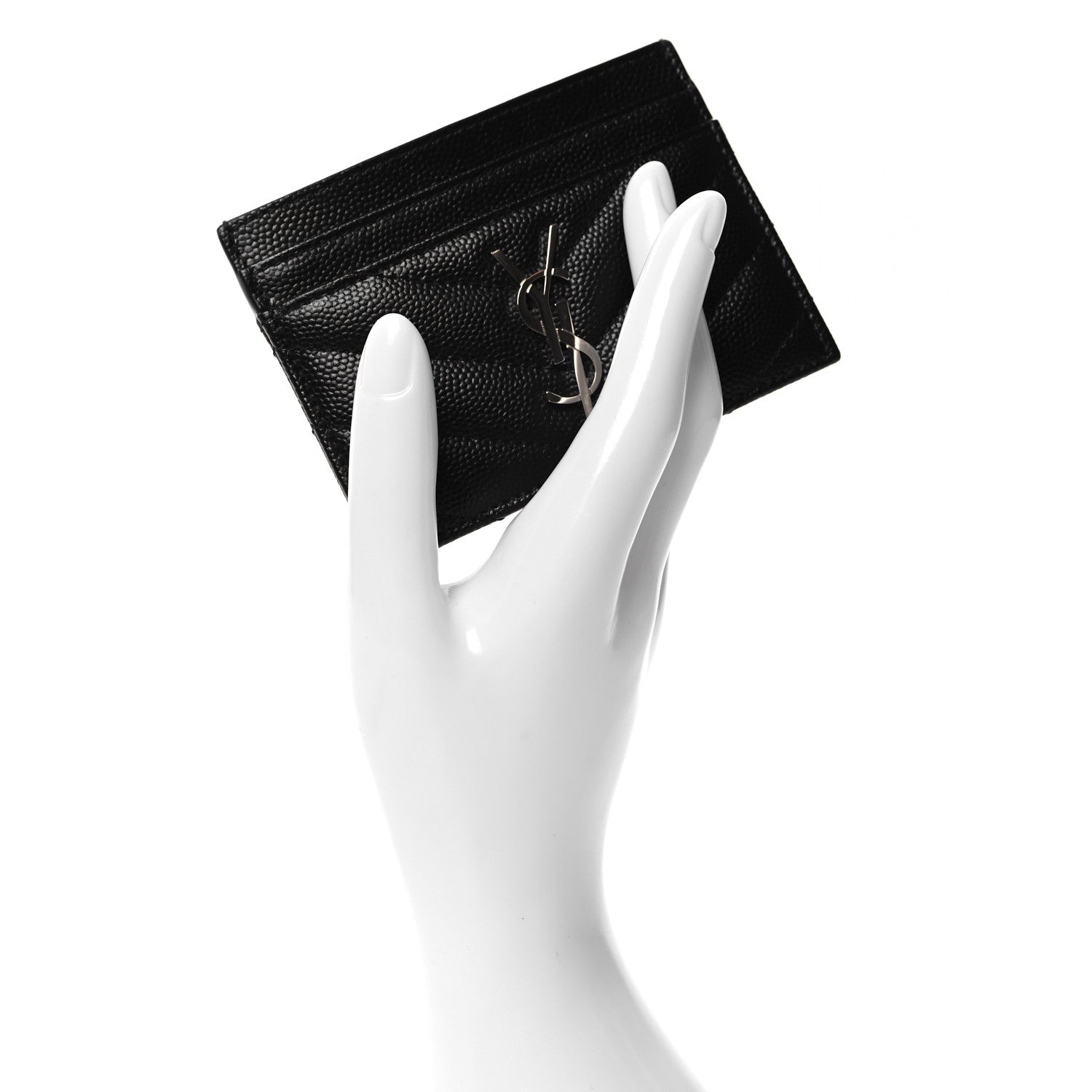 Saint Laurent Grain De Poudre Matelasse Chevron Monogram Credit Card Case Black 2 of 9