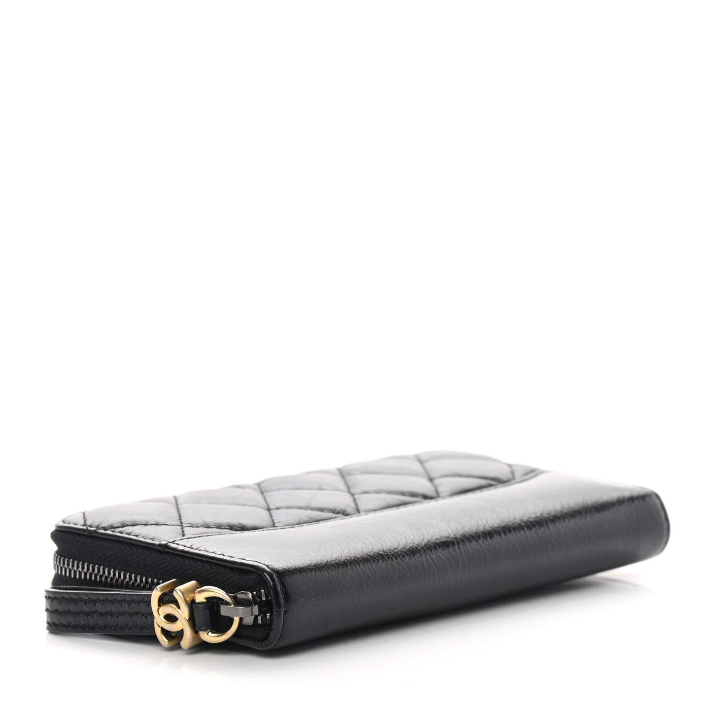 Aged Calfskin Quilted Small Gabrielle Zip Around Wallet Black