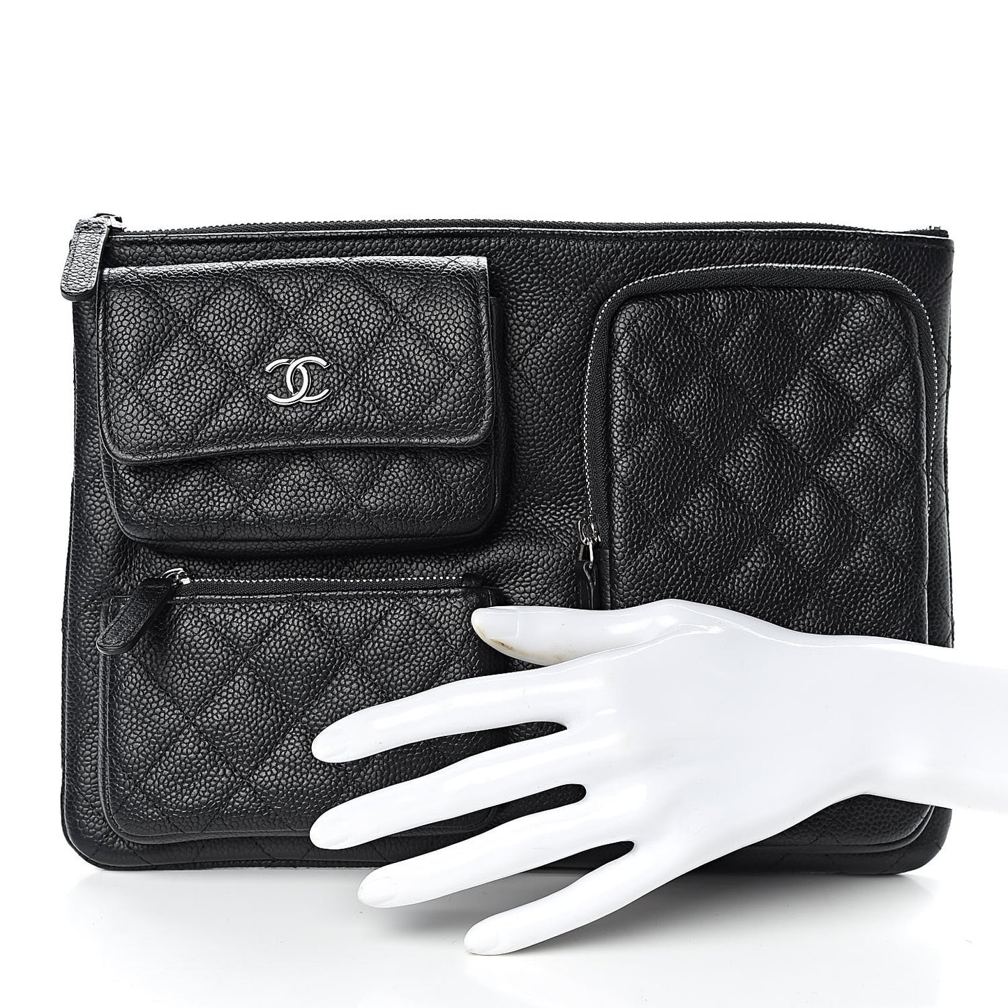 Caviar Quilted Zipped Multi Pouch Black