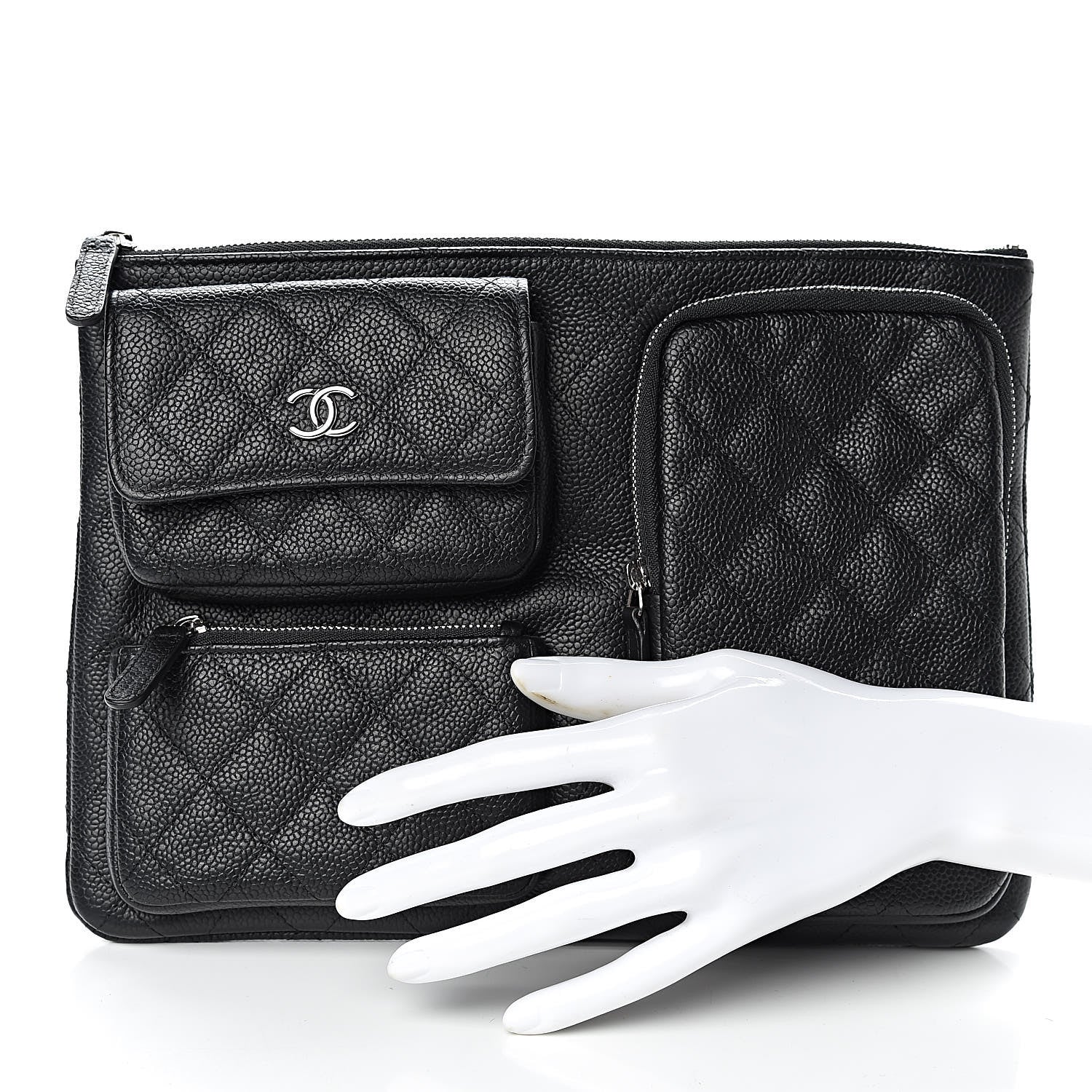Chanel Caviar Quilted Zipped Multi Pouch Black 2 of 8