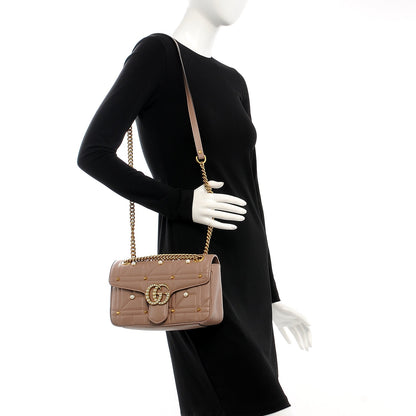 Gucci Calfskin Matelasse Studded Mini Pearly GG Marmont Shoulder Bag Porcelain Rose 2 of 8