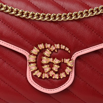 Gucci Azalea Calfskin Enamel Matelasse Diagonal Torchon GG Marmont Chain Wallet New Cherry Red Wild Rose 7 of 10