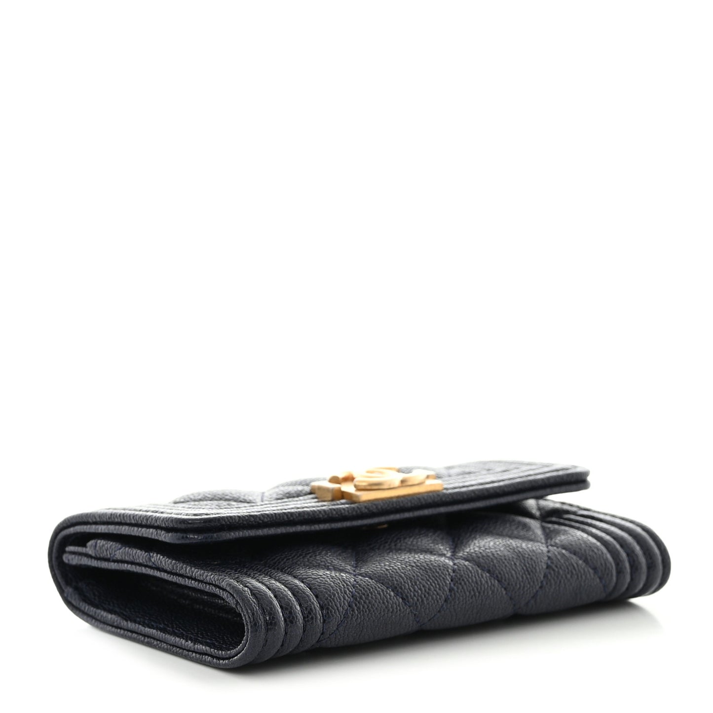 Caviar Quilted Boy Flap Card Holder Navy