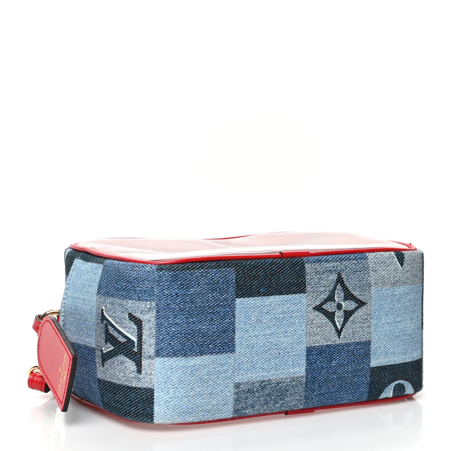 Denim Damier Monogram Patchwork PVC Beach Pouch Blue Rouge