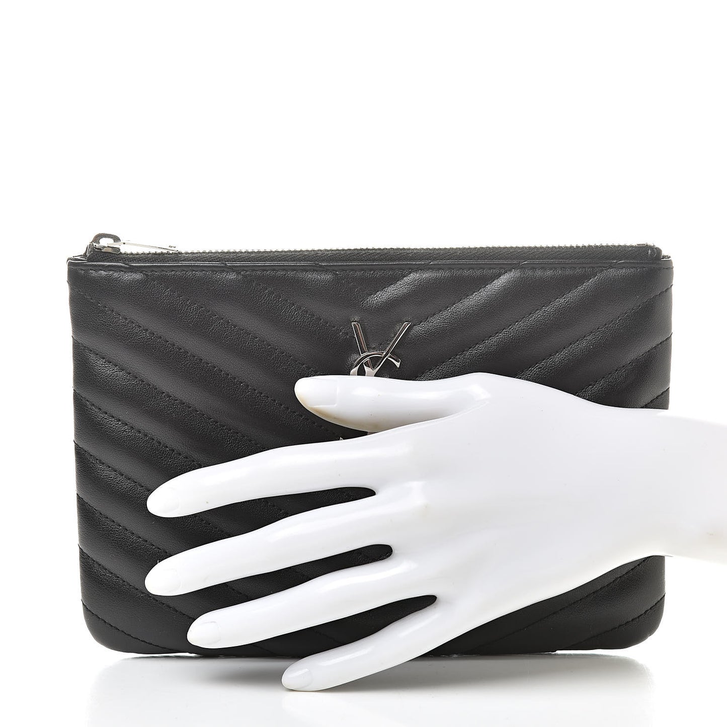 Calfskin Matelasse Chevron Monogram Pouch Black