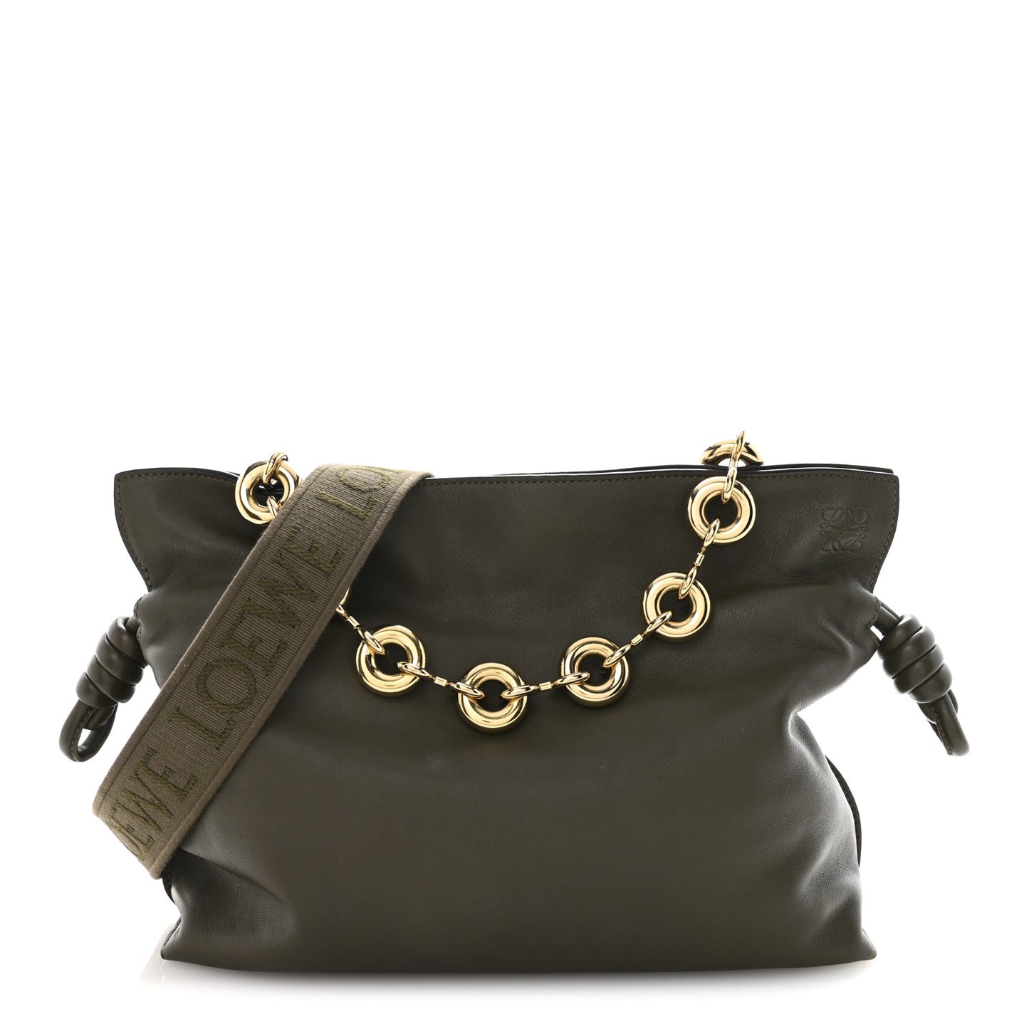 Mellow Nappa Medium Donut Chain Flamenco Knot Clutch Dark Khaki