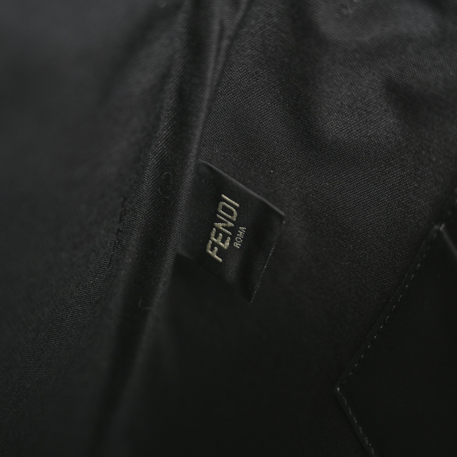 Fendi Glazed Fabric Vitello Century FF 1974 Stamp Patch Large Flat Pouch Mogano Panna Black 7 of 12
