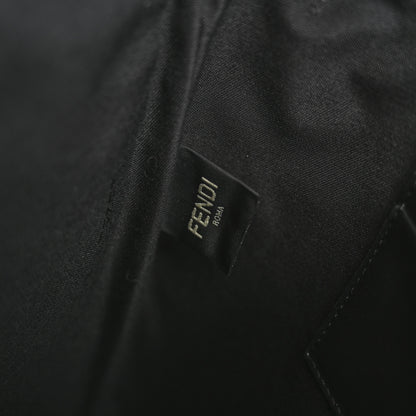 Fendi Glazed Fabric Vitello Century FF 1974 Stamp Patch Large Flat Pouch Mogano Panna Black 7 of 12