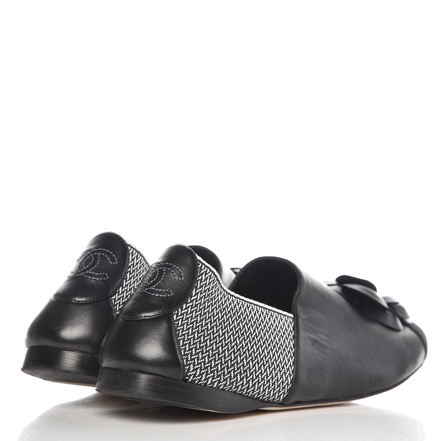Chanel Lambskin Fabric Camellia Moccasin Flats 41 Black White 4 of 10
