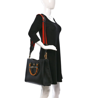Gucci Textured Dollar Calfskin Web Medium Diana Tote Bag Black Dusty Grey 2 of 12