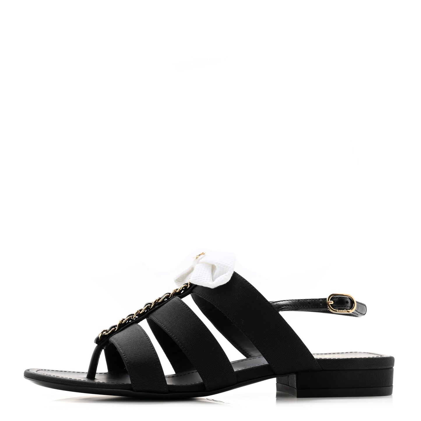 Grosgrain Chain CC Logo Bow Sandals 35.5 Black