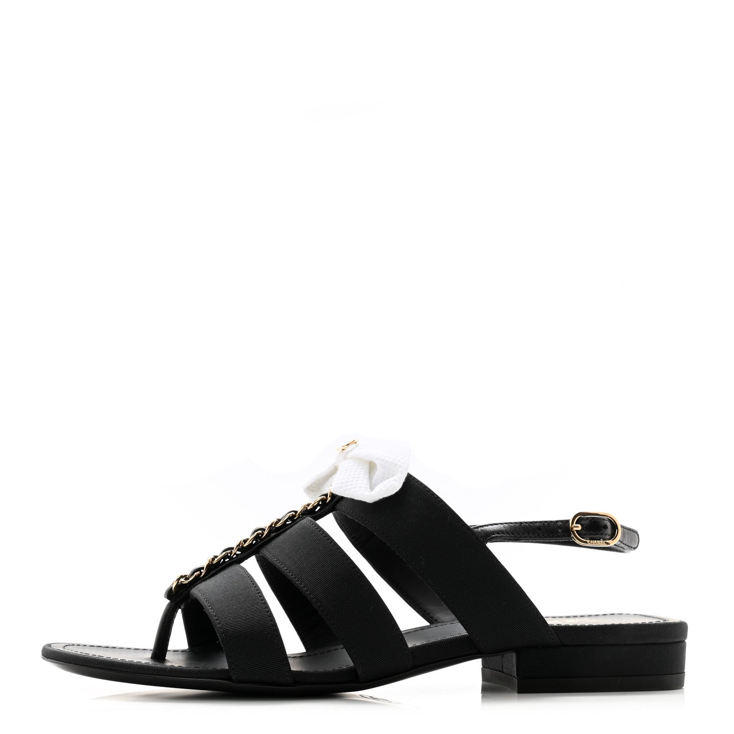 Chanel Grosgrain Chain CC Logo Bow Sandals 35.5 Black 1 of 13