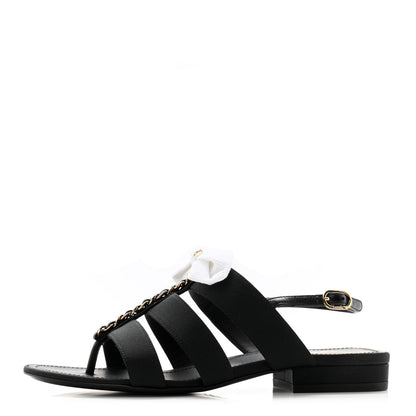 Chanel Grosgrain Chain CC Logo Bow Sandals 35.5 Black 1 of 13