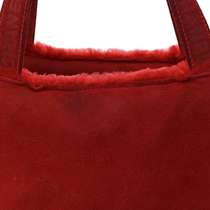 Chanel Suede Shearling Fur Handbag Red 13 of 14
