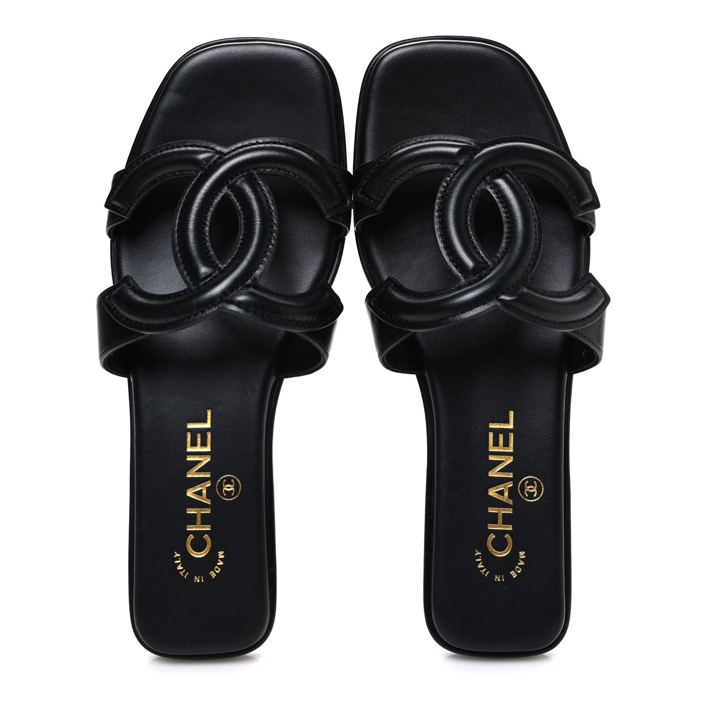 Lambskin CC Cut Out Mules Sandals 37 Black