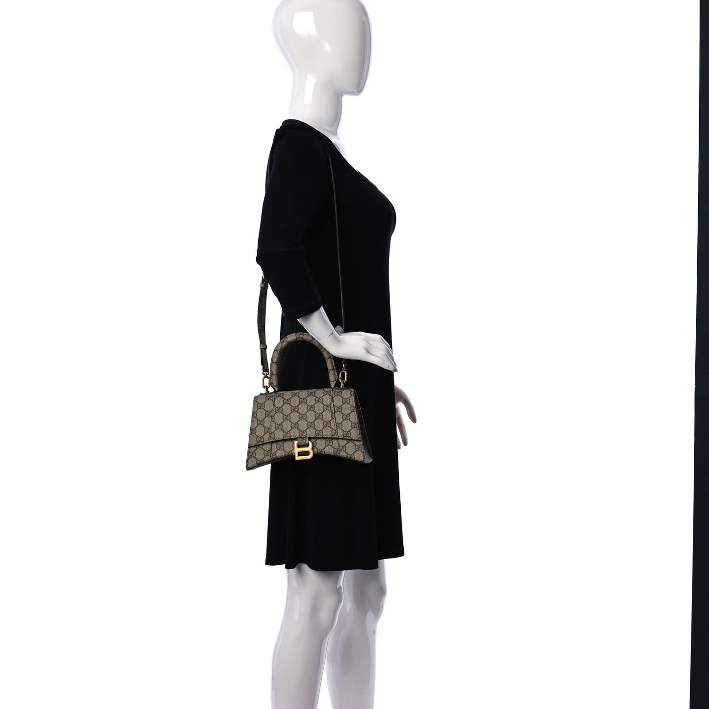 X GUCCI GG Supreme Monogram Small Hourglass Top Handle Bag Beige Ebony