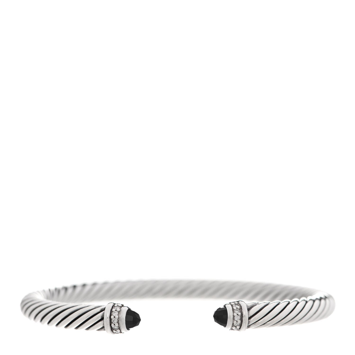 David Yurman Sterling Silver Diamond Black Onyx 5mm Cable Classics Bracelet 1 of 4