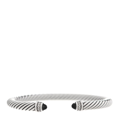 David Yurman Sterling Silver Diamond Black Onyx 5mm Cable Classics Bracelet 1 of 4