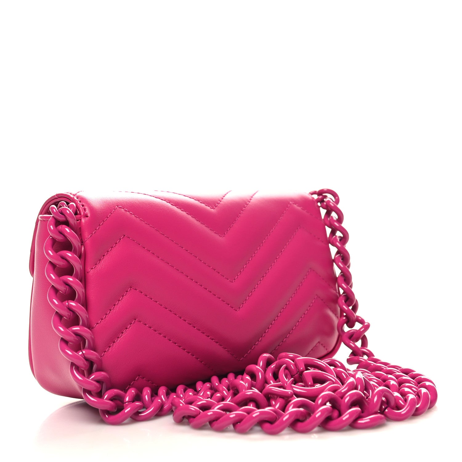 Gucci Calfskin Matelasse Monochrome GG Marmont Chain Belt Bag Classic Fuxia 3 of 10