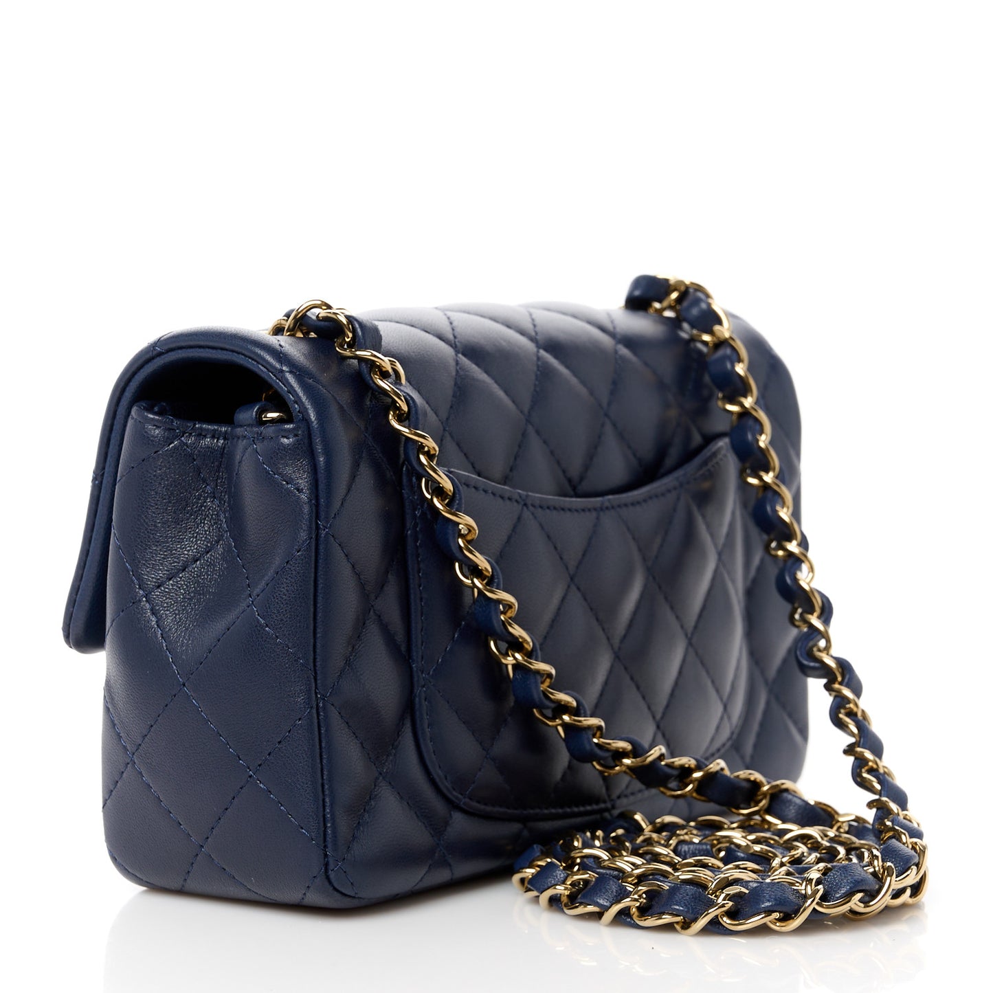Lambskin Quilted Mini Rectangular Flap Dark Navy Blue