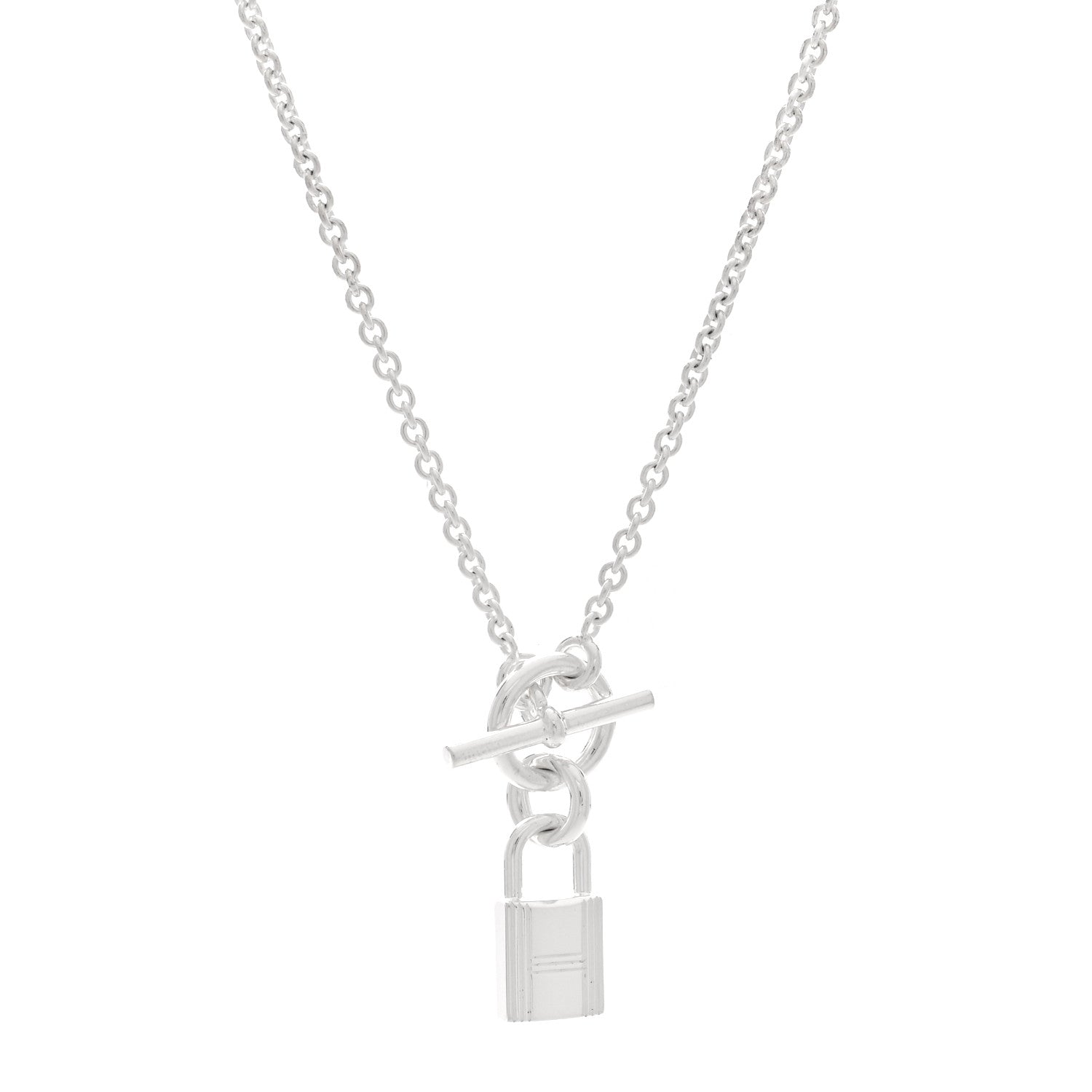 Hermes Sterling Silver Cadenas Kelly Lock Pendant Necklace 1 of 6