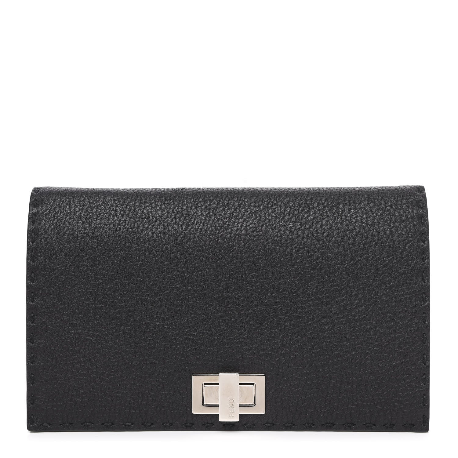 Fendi Cuoio Romano Selleria Mini Peekaboo Clutch Wallet Black 1 of 8
